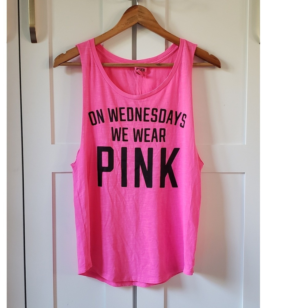 Victorias Secret PINK Tank Top Womens XS Mean Girls Wednesday Quote‎ Sleeveless